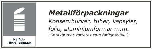 Metallförpackningar dekal/klistermärke för källsortering - hushållsnära