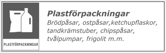 Plastförpackningar dekal/klistermärke för källsortering - hushållsnära grå
